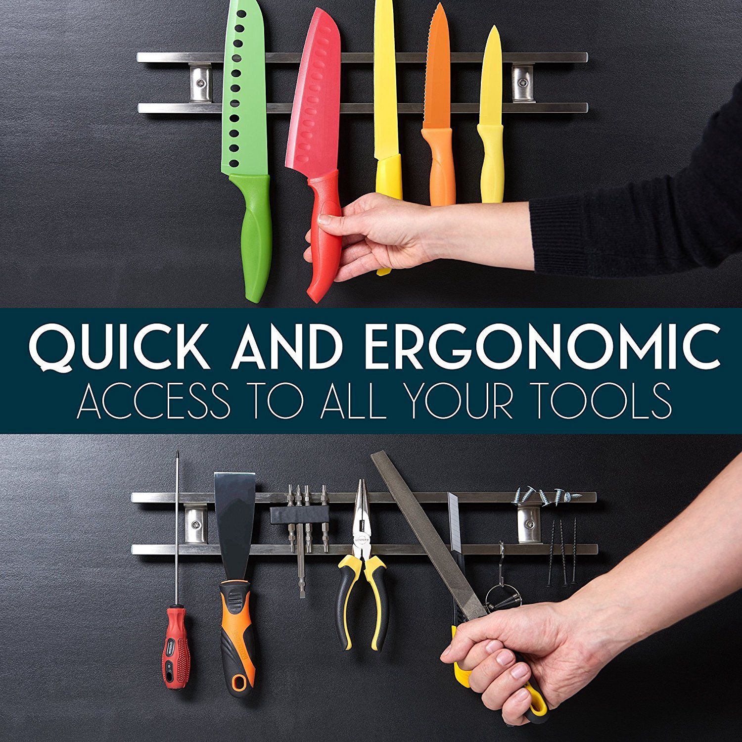 Magnetic Knife Holder and Hanging Kitchen Utensil Holder