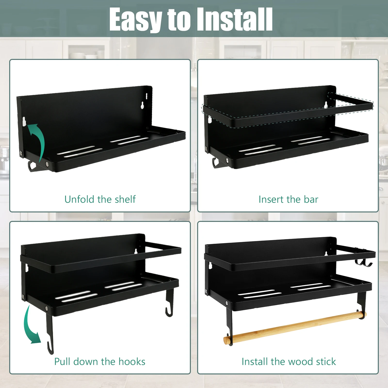 Magnetic Spice Rack with Paper Towel Holder Roll and 2 Hooks Magnetic Shelf Foldable Spice Organizer Metal Refrigerator