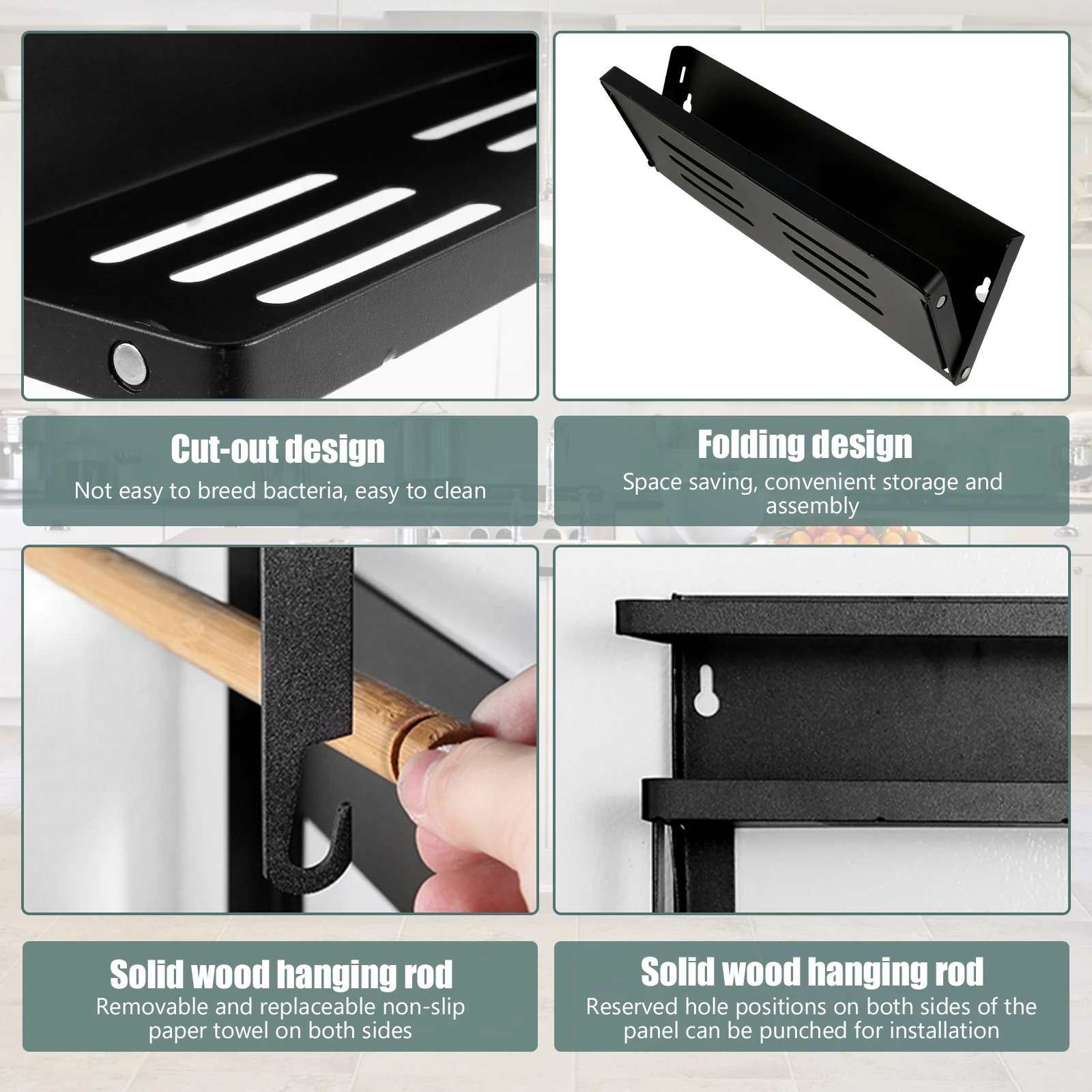 Magnetic Spice Rack with Paper Towel Holder Roll and 2 Hooks Magnetic Shelf Foldable Spice Organizer Metal Refrigerator