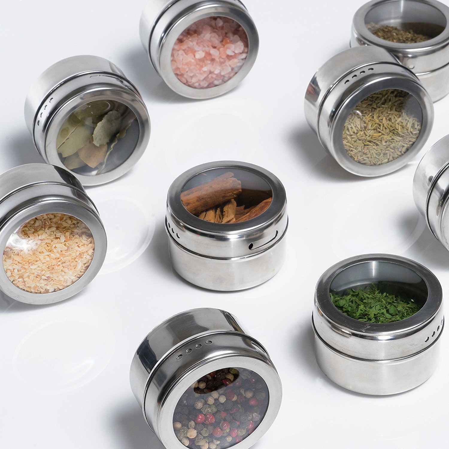Magnetic Spice Tins Stainless Spice Jars (Set of 6) Magnetic Spice Tins Stainless Spice Jars (Set of 6)