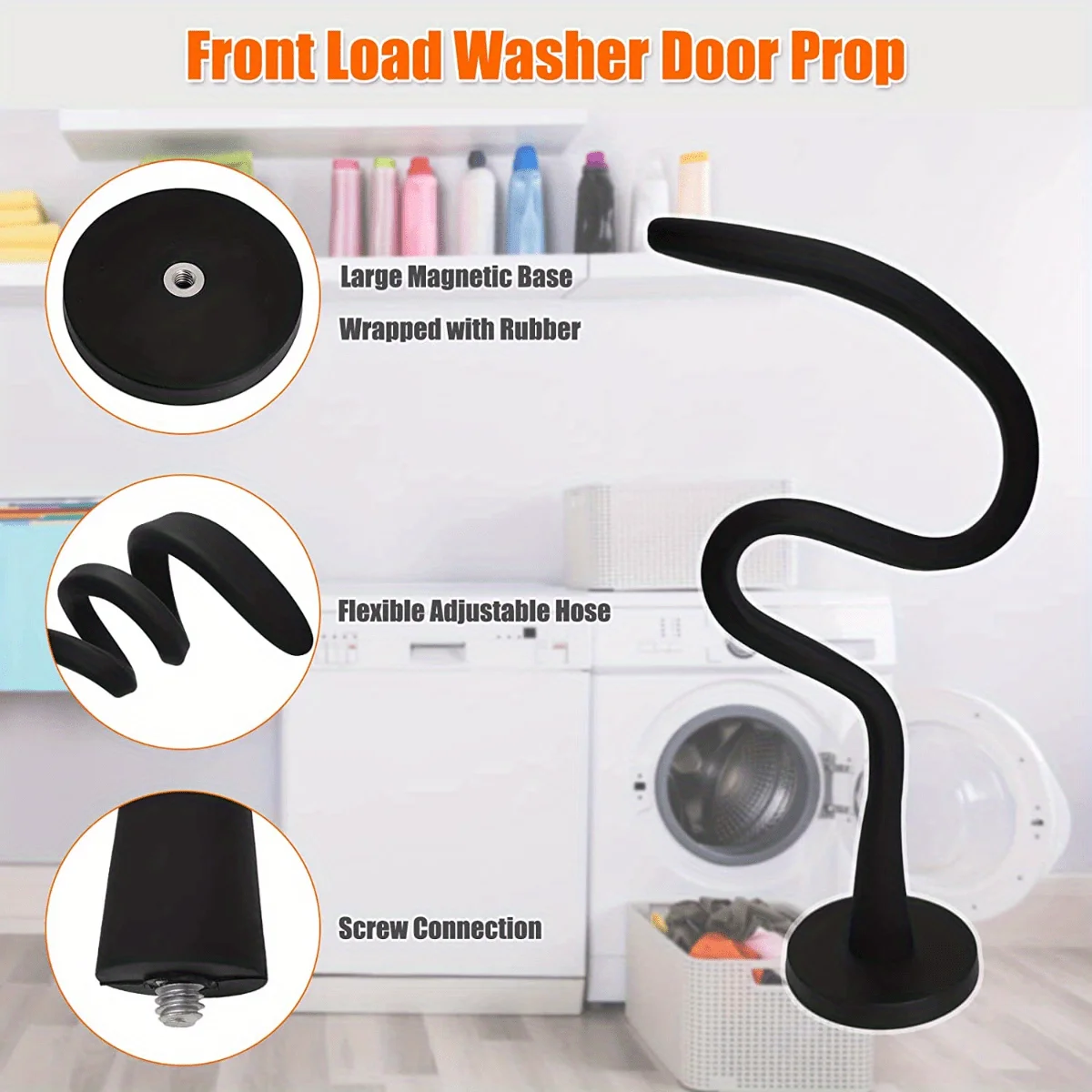 Magnetic Washer Door Prop-Stabilizer for Front Load Machines-Easy-Install, Flex Design-Fits Most Washers & RV Laundry