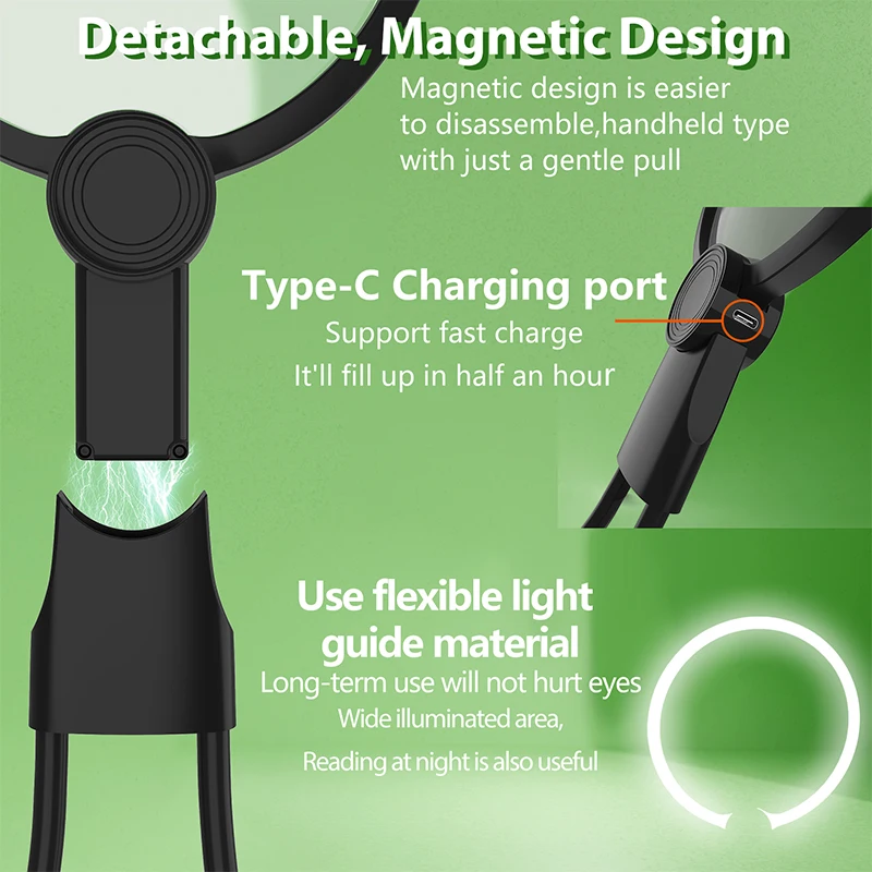 Magnifying Glass with Light for Reading: 5X Hands Free Magnifier for Neck Wear Seniors Sewing Low Vision Elderly