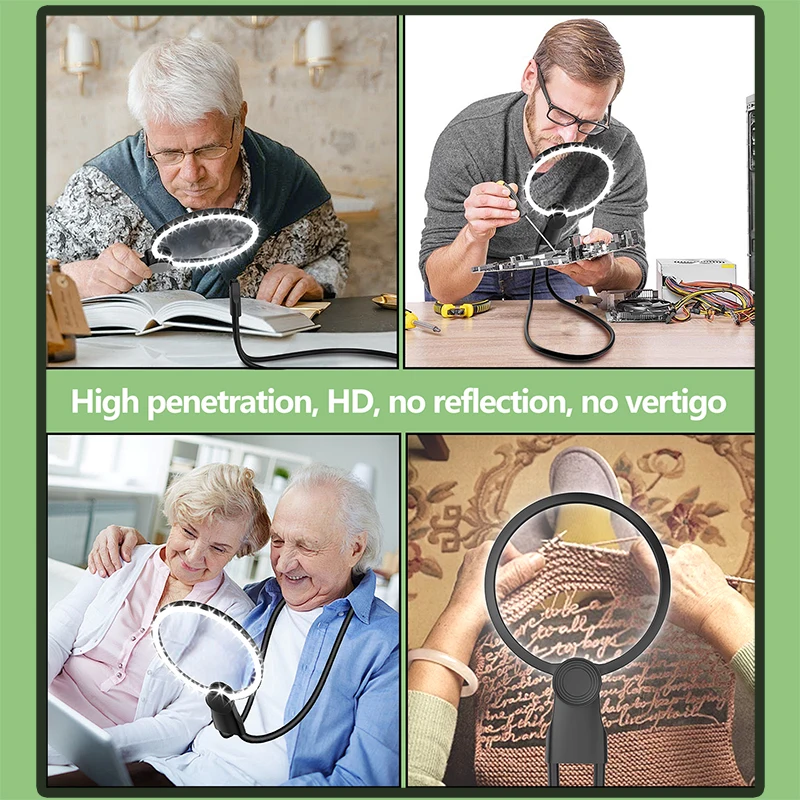 Magnifying Glass with Light for Reading: 5X Hands Free Magnifier for Neck Wear Seniors Sewing Low Vision Elderly