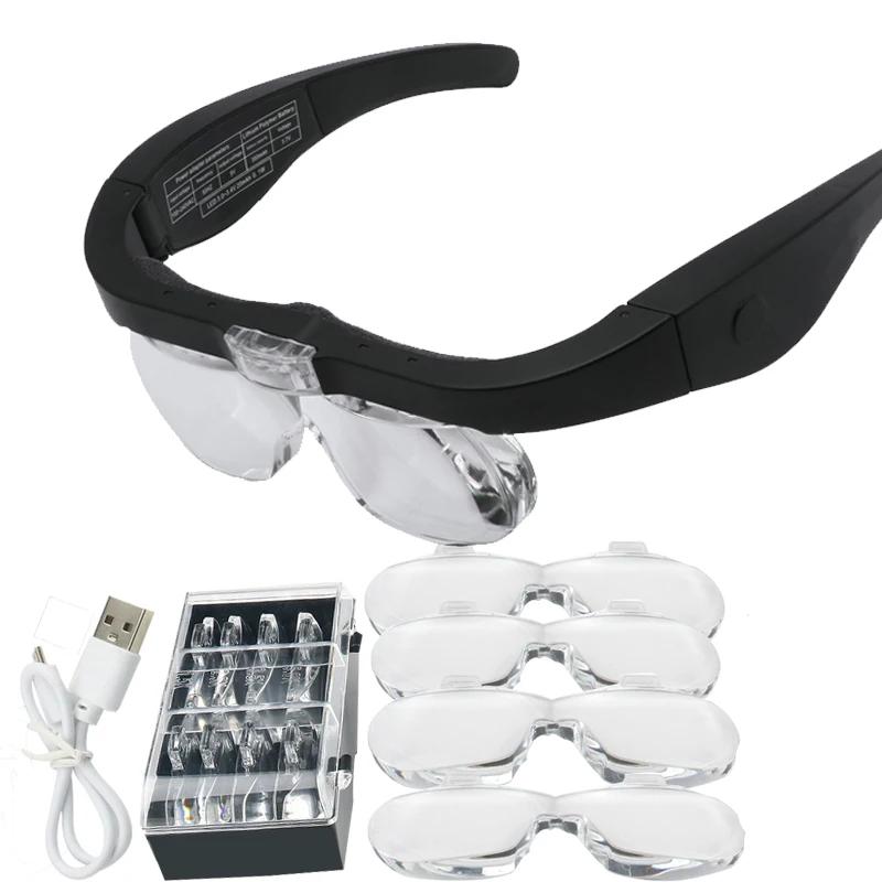 Magnifying Glasses Magnifier 1.5X 2.5X 3.5X 5.0X USB Rechargeable With LED Light For Reading Jewelers Watchmaker Repair