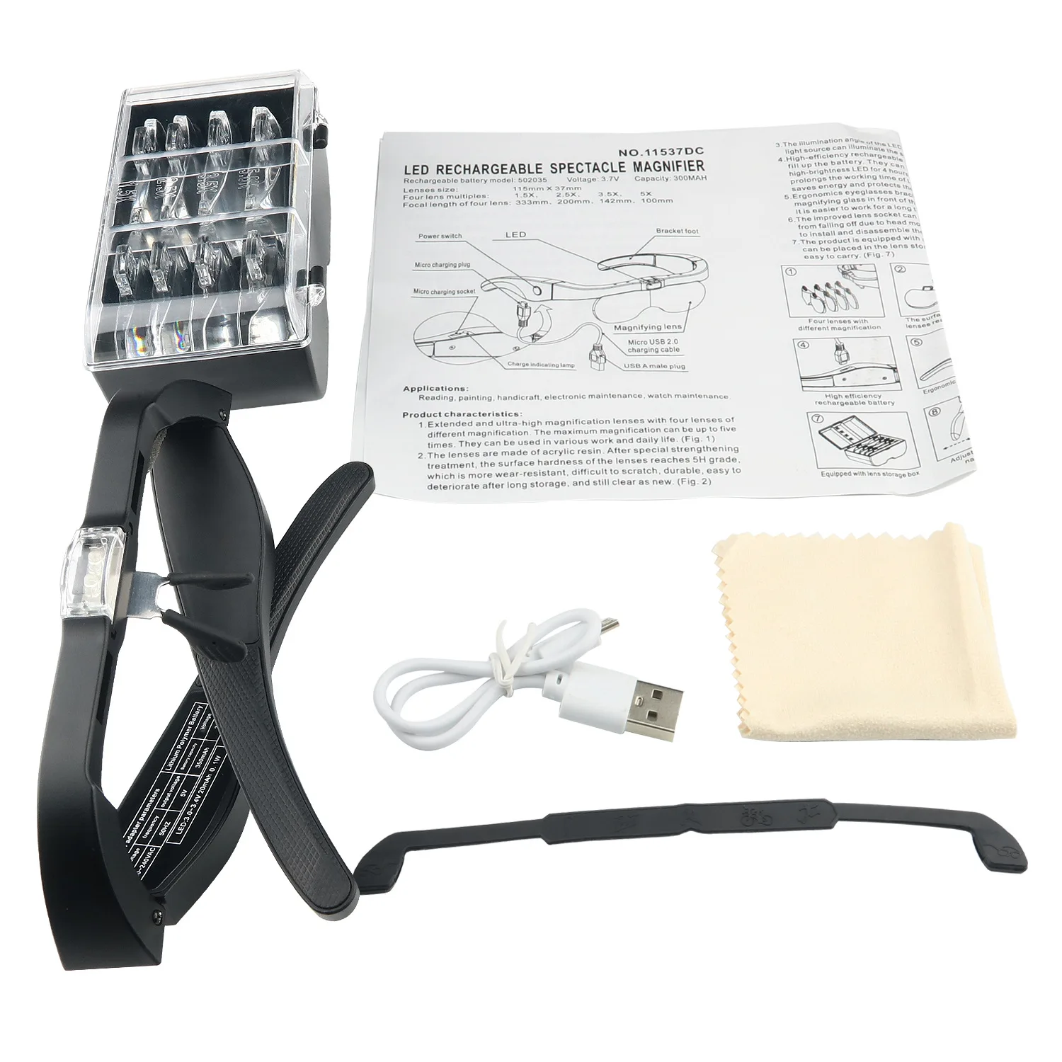 Magnifying Glasses Magnifier 1.5X 2.5X 3.5X 5.0X USB Rechargeable With LED Light For Reading Jewelers Watchmaker Repair