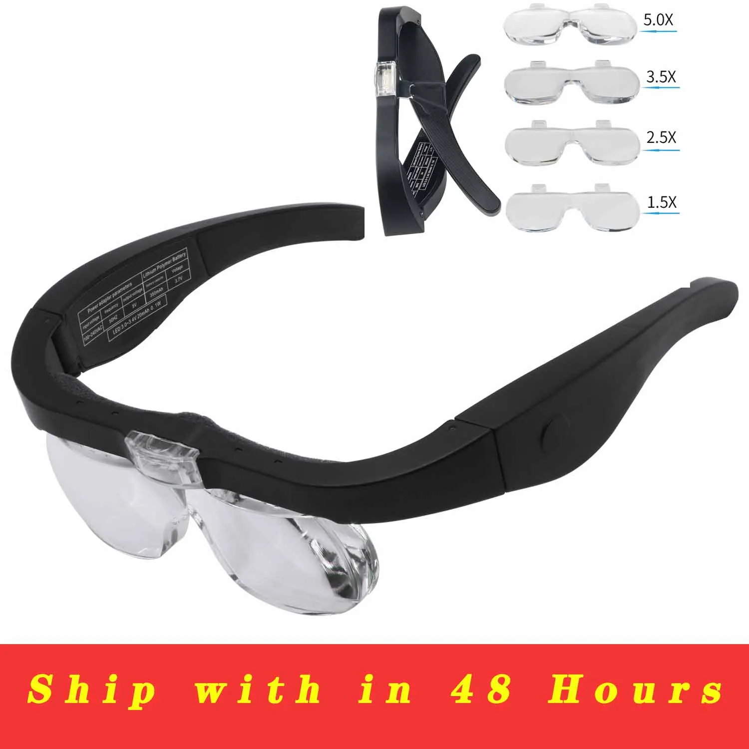 Magnifying Glasses Magnifier 1.5X 2.5X 3.5X 5.0X USB Rechargeable With LED Light For Reading Jewelers Watchmaker Repair