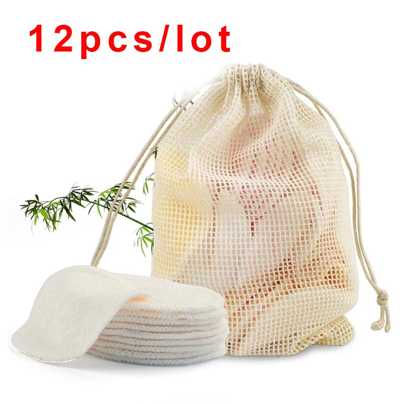 Makeup Bamboo Facial Pads with Bag (12pcs)