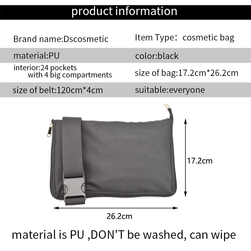 Makeup Brush Belt Leather Makeup Holder Organizer Bag 2 in 1