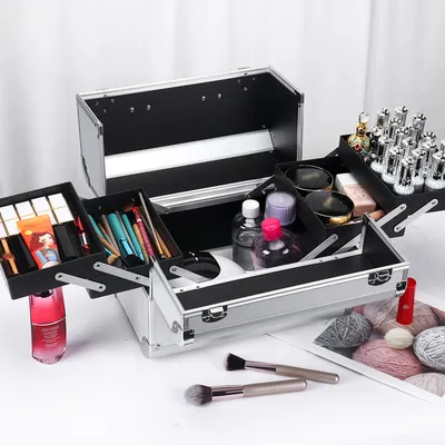 Makeup Train Case Aluminum Alloy Case Pedicure Tool Box with Handle Cosmetic Box Portable Makeup Case Organizer