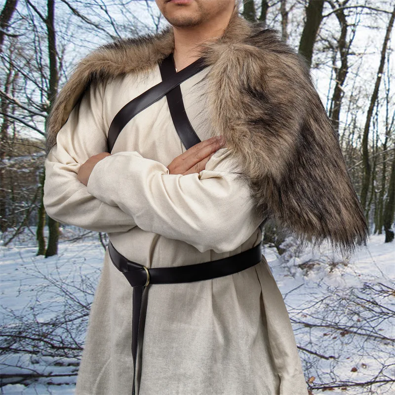 Man Medieval Faux Fur Cape Shoulder Cloak With Chest Strap Faux Fur Collar Retro Viking Fur Cape Halloween Cosplay Man Medieval Faux Fur Cape Shoulder Cloak With Chest Strap Faux Fur Collar Retro Viking Fur Cape Halloween Cosplay