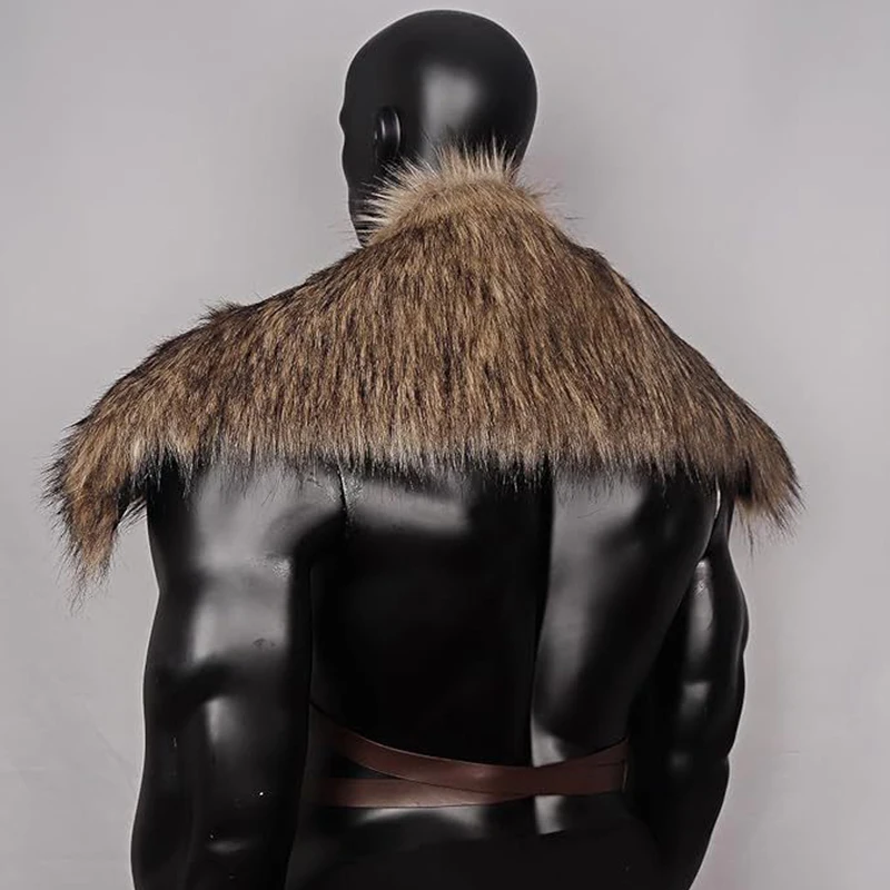 Man Medieval Faux Fur Cape Shoulder Cloak With Chest Strap Faux Fur Collar Retro Viking Fur Cape Halloween Cosplay Man Medieval Faux Fur Cape Shoulder Cloak With Chest Strap Faux Fur Collar Retro Viking Fur Cape Halloween Cosplay