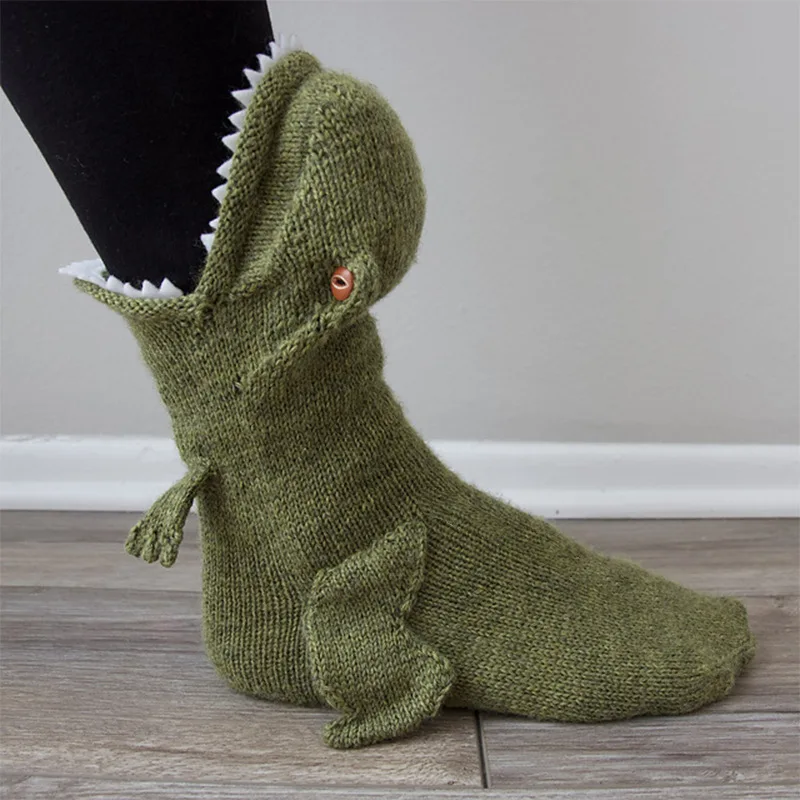 Man Woman Winter Fashion Designer Jurassic Creative Dinosaur Socks Red Dragon Wool Knitted Floor Room Keep Warm Funny