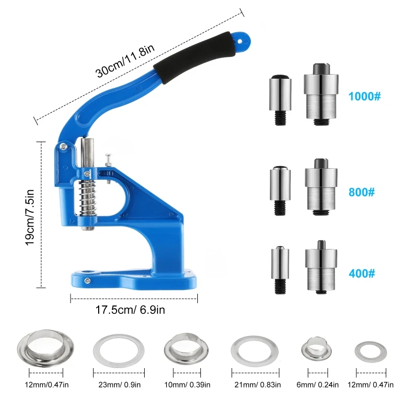 Manual Grommet Eyelet Machine DIY Hand Press Leathercraft Sewing Pressing Punch Tool with 6/10/12mm Dies+1500pcs Manual Grommet Eyelet Machine DIY Hand Press Leathercraft Sewing Pressing Punch Tool with 6/10/12mm Dies+1500pcs