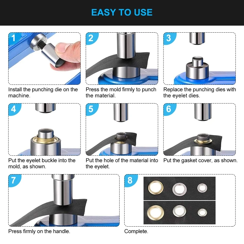 Manual Grommet Eyelet Machine DIY Hand Press Leathercraft Sewing Pressing Punch Tool with 6/10/12mm Dies+1500pcs Manual Grommet Eyelet Machine DIY Hand Press Leathercraft Sewing Pressing Punch Tool with 6/10/12mm Dies+1500pcs