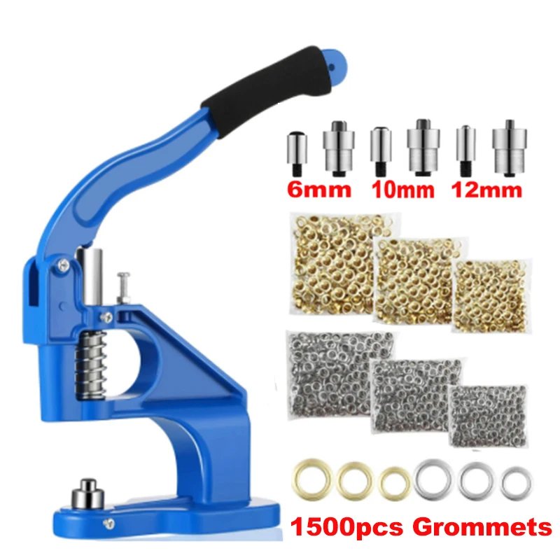 Manual Grommet Eyelet Machine DIY Hand Press Leathercraft Sewing Pressing Punch Tool with 6/10/12mm Dies+1500pcs Manual Grommet Eyelet Machine DIY Hand Press Leathercraft Sewing Pressing Punch Tool with 6/10/12mm Dies+1500pcs