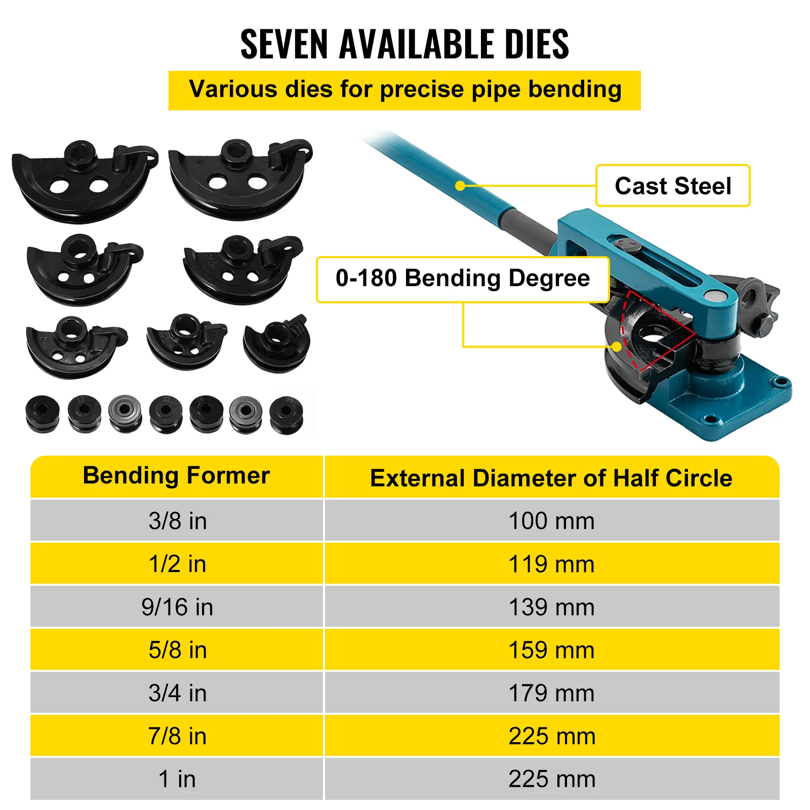 Manual Pipe Bender for Diameters 10-25mm Multifunction 3/8″-1″ Bending Range Carbon Steel Steel Copper Tube Bending Manual Pipe Bender for Diameters 10-25mm Multifunction 3/8″-1″ Bending Range Carbon Steel Steel Copper Tube Bending