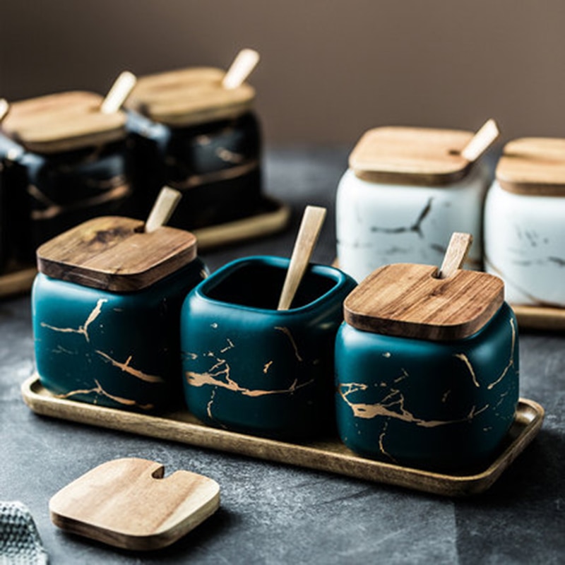 Marble Condiment Jar with Spoon
