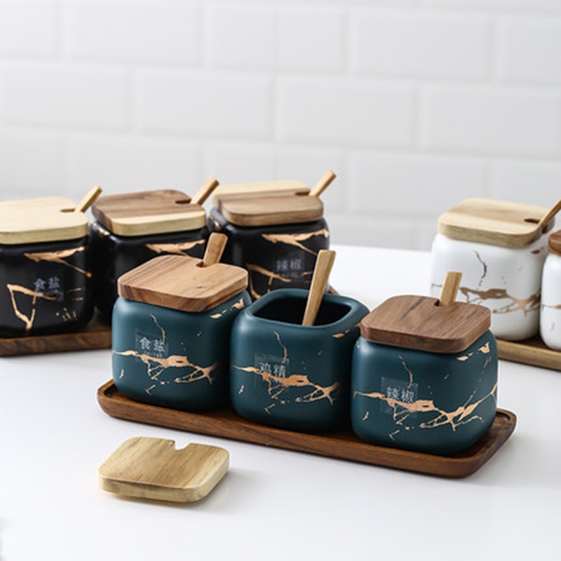 Marble Condiment Jar with Spoon
