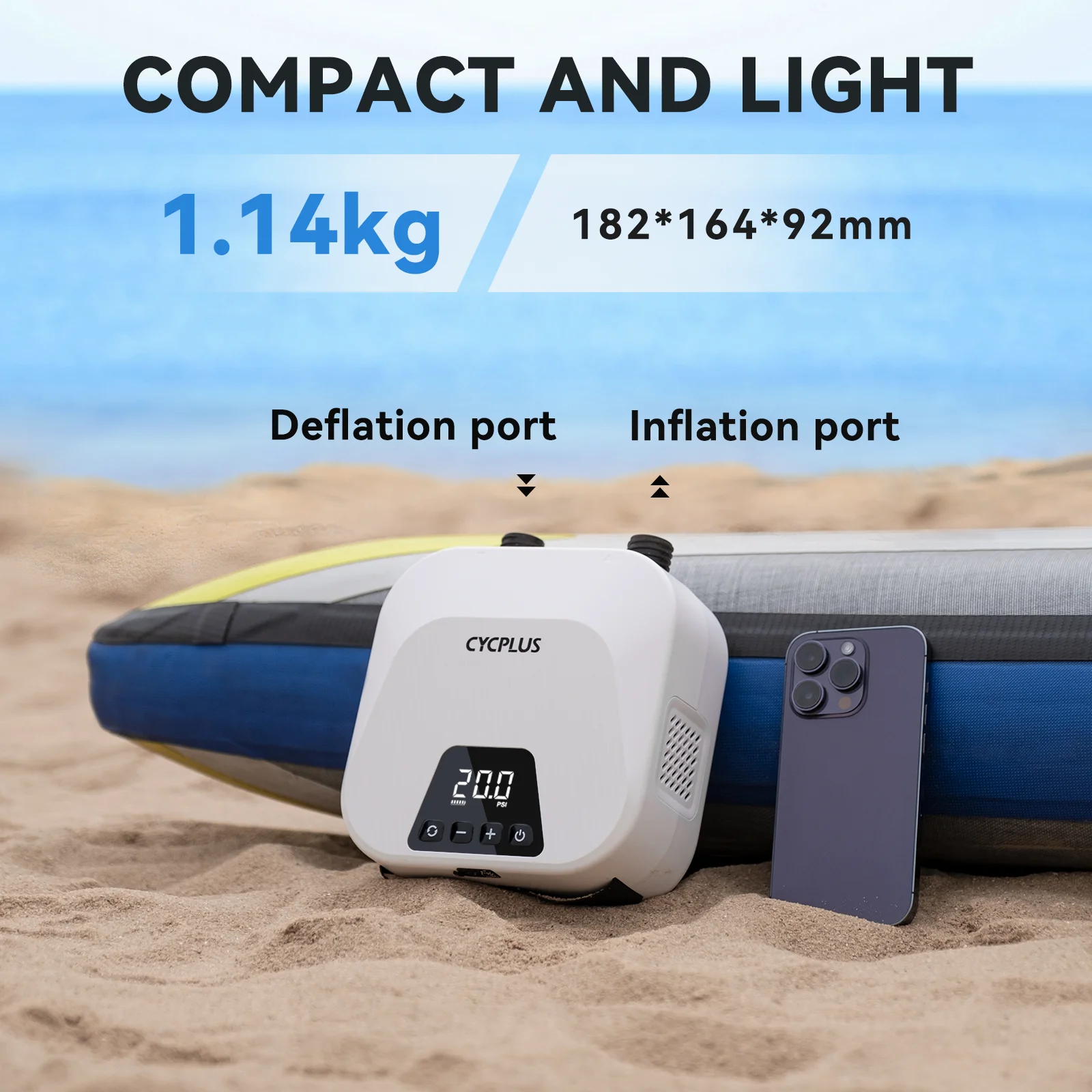 Marble Electric Smart SUP Air Pump 2600mAh High Pressure Portable Rechargeable Pump for Inflatable Tent Kite Mattress