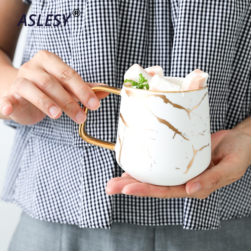 Marble Mug with Wood Lid Coffee Cup