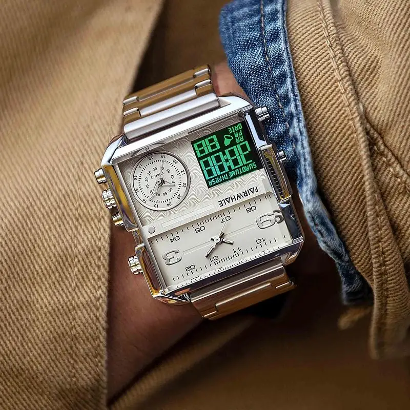 Mark Fairwhale Luxury Quartz Watches Men Fashion Brown Leather Strap Clock Military Waterproof Square Electronic Mark Fairwhale Luxury Quartz Watches Men Fashion Brown Leather Strap Clock Military Waterproof Square Electronic