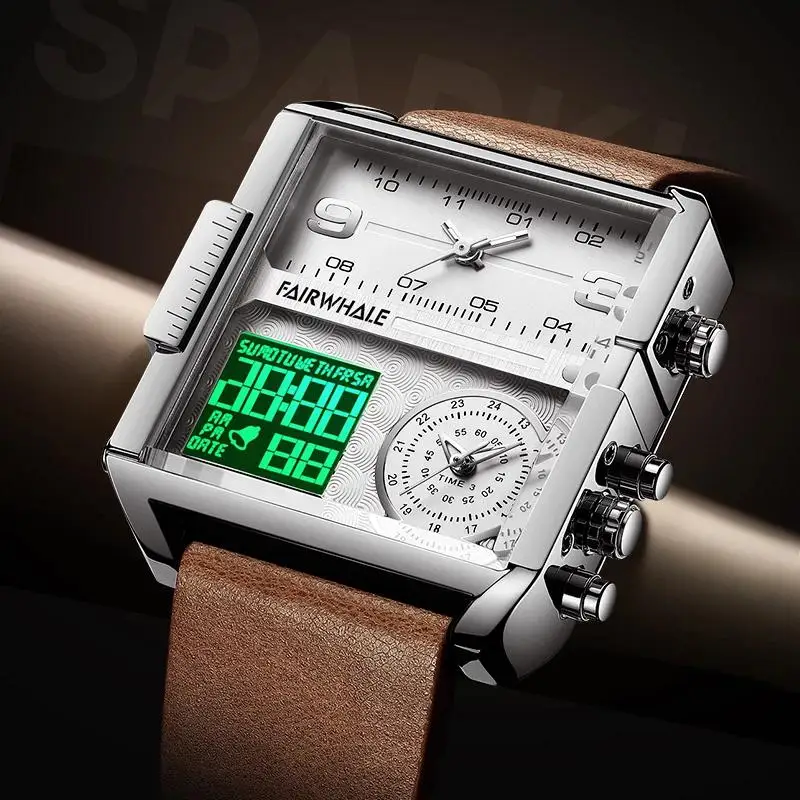 Mark Fairwhale Luxury Quartz Watches Men Fashion Brown Leather Strap Clock Military Waterproof Square Electronic Mark Fairwhale Luxury Quartz Watches Men Fashion Brown Leather Strap Clock Military Waterproof Square Electronic