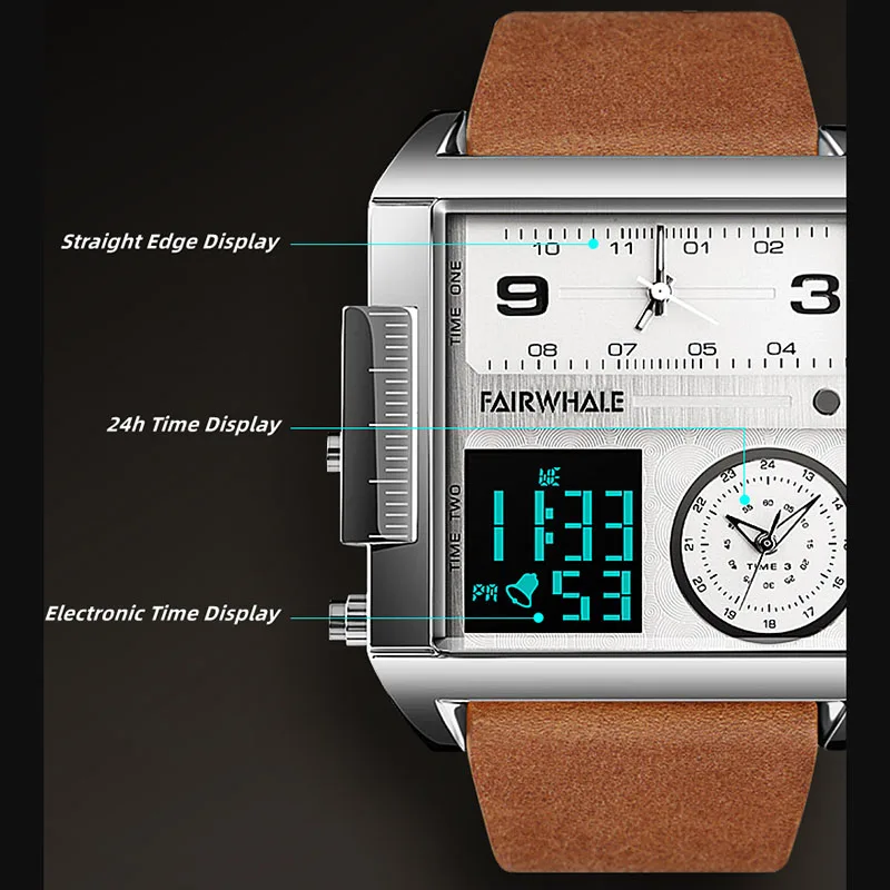Mark Fairwhale Luxury Quartz Watches Men Fashion Brown Leather Strap Clock Military Waterproof Square Electronic Mark Fairwhale Luxury Quartz Watches Men Fashion Brown Leather Strap Clock Military Waterproof Square Electronic