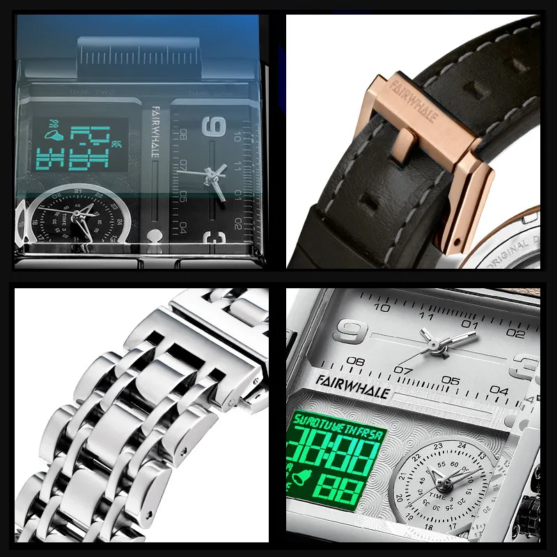 Mark Fairwhale Luxury Quartz Watches Men Fashion Brown Leather Strap Clock Military Waterproof Square Electronic Mark Fairwhale Luxury Quartz Watches Men Fashion Brown Leather Strap Clock Military Waterproof Square Electronic