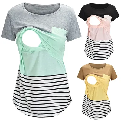 Maternity Clothes Casual Tops Nursing For Breastfeeding T Shirt Striped Print Women Maternity Short Sleeve Maternity
