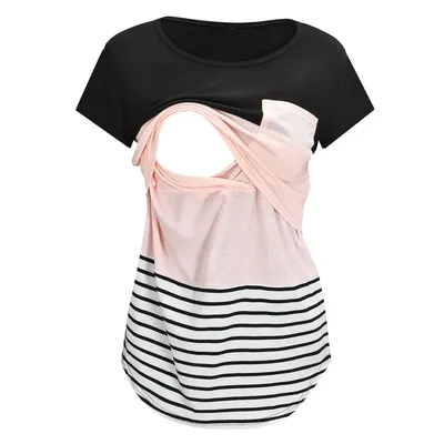 Maternity Clothes Casual Tops Nursing For Breastfeeding T Shirt Striped Print Women Maternity Short Sleeve Maternity