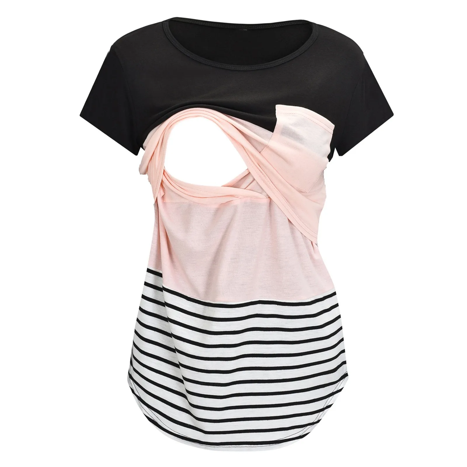 Maternity Clothes Casual Tops Nursing For Breastfeeding T Shirt Striped Print Women Maternity Short Sleeve Maternity