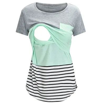 Maternity Clothes Casual Tops Nursing For Breastfeeding T Shirt Striped Print Women Maternity Short Sleeve Maternity