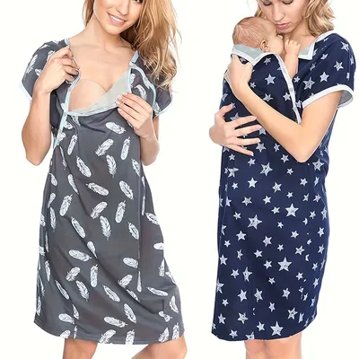 Maternity Sleepwear Women 3 in 1 Delivery/Labor/Nursing Nightgown Short Sleeve Breastfeeding Sleep Dress Maternity Maternity Sleepwear Women 3 in 1 Delivery/Labor/Nursing Nightgown Short Sleeve Breastfeeding Sleep Dress Maternity