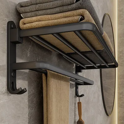 Matte Black 50CM Folding Holder With Hook Towel Holder Wall Mount Aluminum Towel Rack Matte Black 50CM Folding Holder With Hook Towel Holder Wall Mount Aluminum Towel Rack