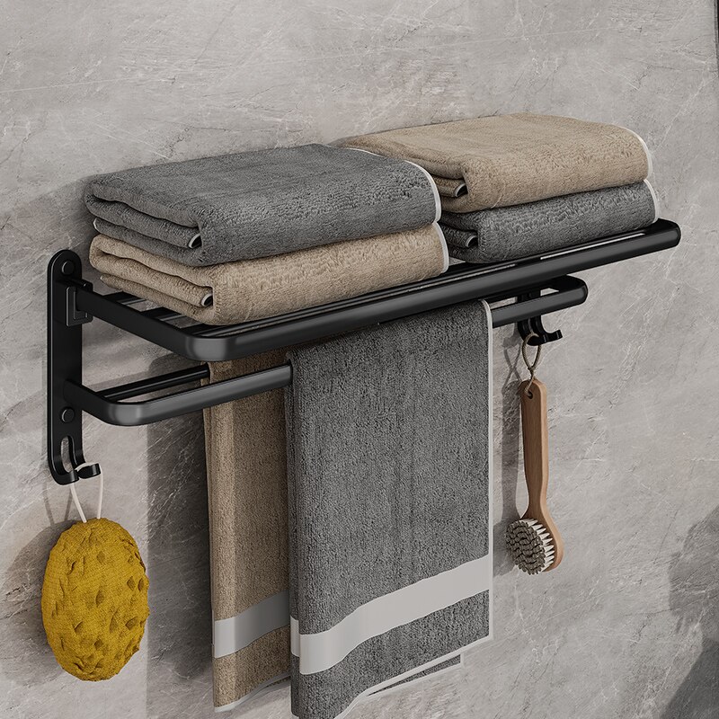 Matte Black 50CM Folding Holder With Hook Towel Holder Wall Mount Aluminum Towel Rack Matte Black 50CM Folding Holder With Hook Towel Holder Wall Mount Aluminum Towel Rack