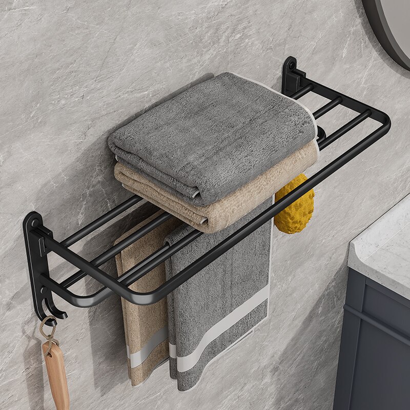 Matte Black 50CM Folding Holder With Hook Towel Holder Wall Mount Aluminum Towel Rack Matte Black 50CM Folding Holder With Hook Towel Holder Wall Mount Aluminum Towel Rack