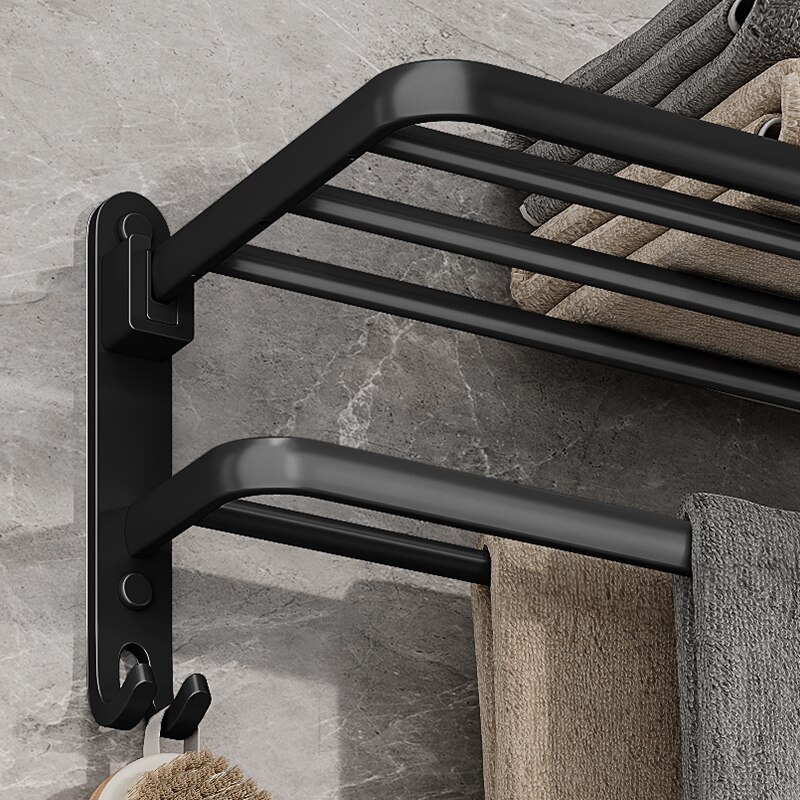 Matte Black 50CM Folding Holder With Hook Towel Holder Wall Mount Aluminum Towel Rack Matte Black 50CM Folding Holder With Hook Towel Holder Wall Mount Aluminum Towel Rack