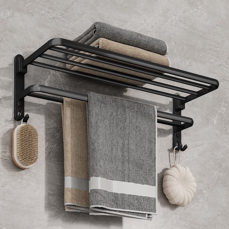 Matte Black 50CM Folding Holder With Hook Towel Holder Wall Mount Aluminum Towel Rack Matte Black 50CM Folding Holder With Hook Towel Holder Wall Mount Aluminum Towel Rack