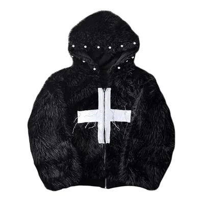 Mauroicardi Winter Short Cool Warm Soft Hairy Faux Fur Coat Men with Hood Rivet Luxury Designer Punk Style Clothes Mauroicardi Winter Short Cool Warm Soft Hairy Faux Fur Coat Men with Hood Rivet Luxury Designer Punk Style Clothes