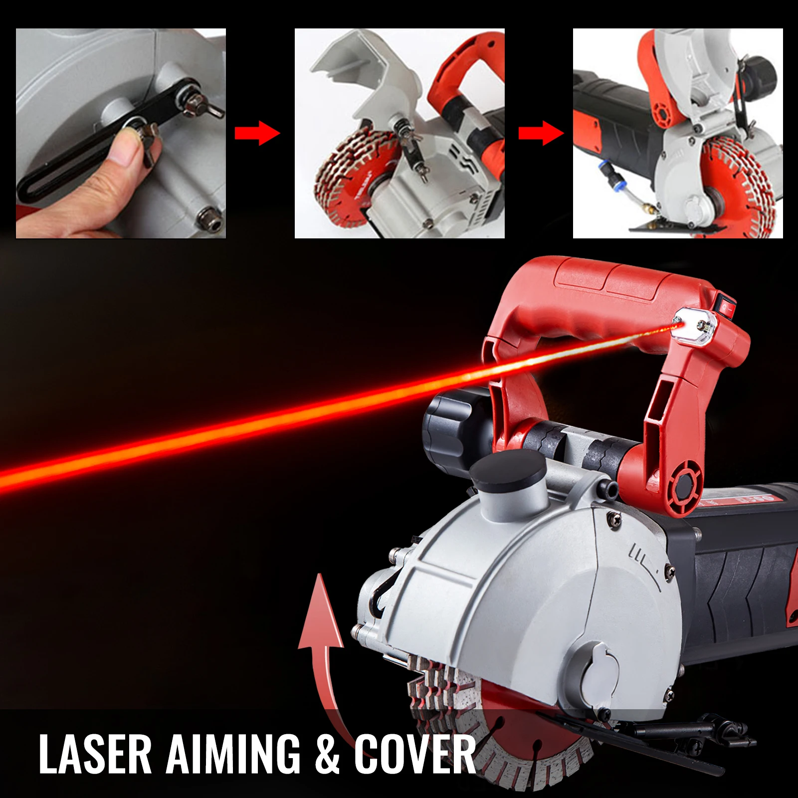 Max 4800W Wall Chaser Concrete Cutter Electric Laser Aiming Groove Slotting Machine 125mm Circular Saw Cutting Tool