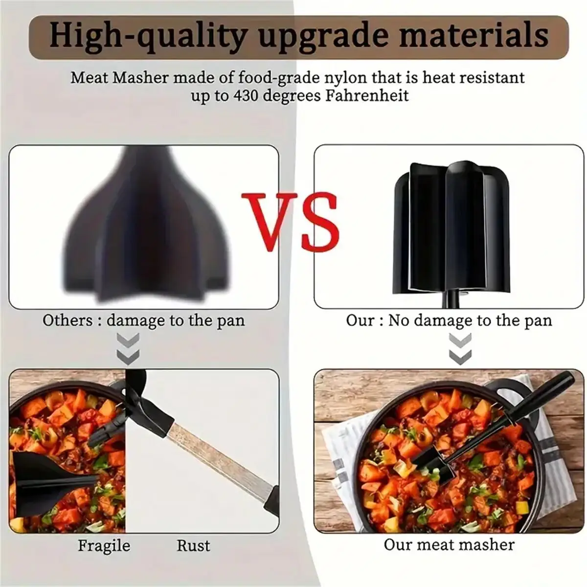 Meat Chopper, Meat Shredder, Heat Resistant Suitable For Hamburger Meat Ground Beef Smasher