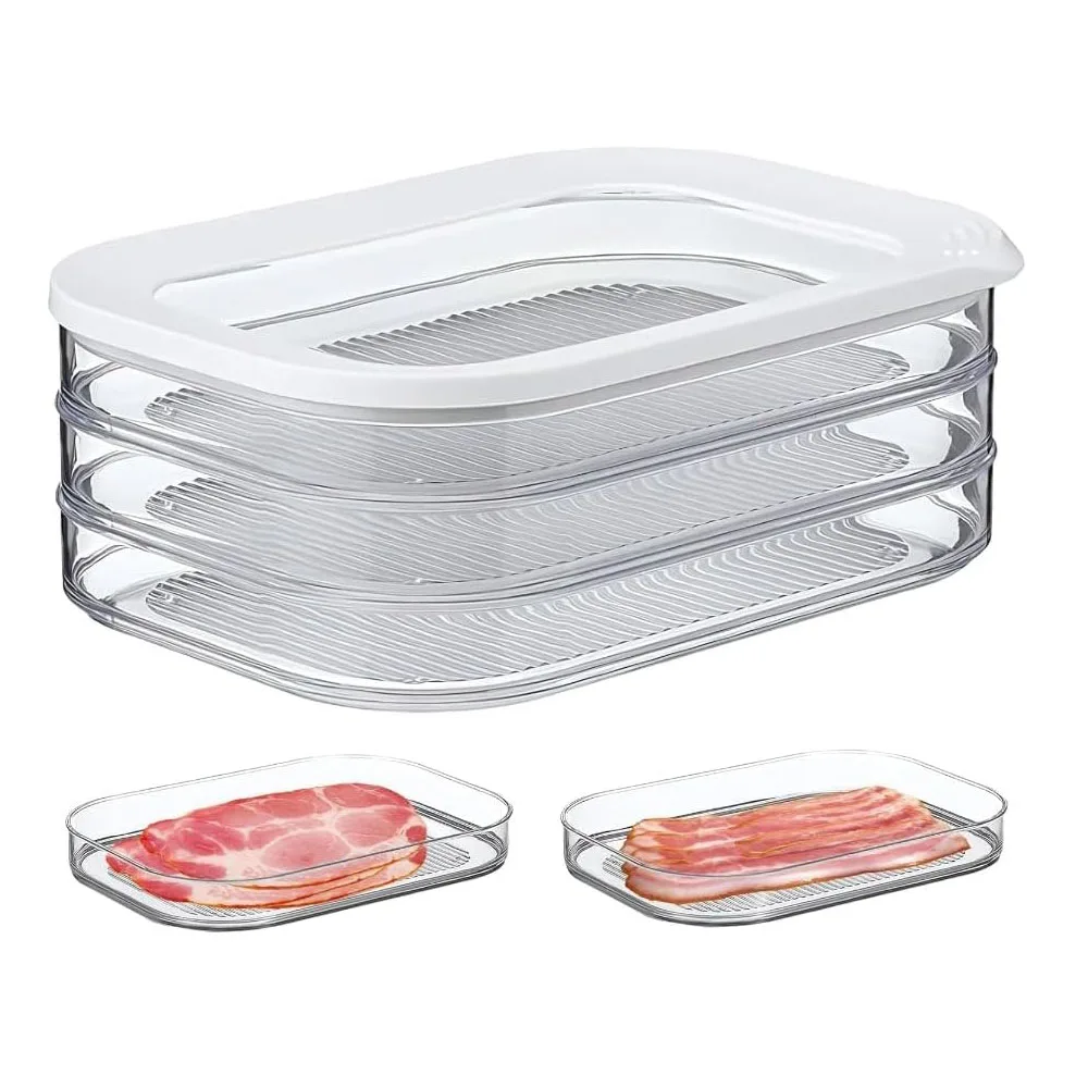 Meat Container for Fridge Bacon Lunch Meat Container for Refrigerator Meal Prep Containers Stackable Food Storage Boxes Meat Container for Fridge Bacon Lunch Meat Container for Refrigerator Meal Prep Containers Stackable Food Storage Boxes