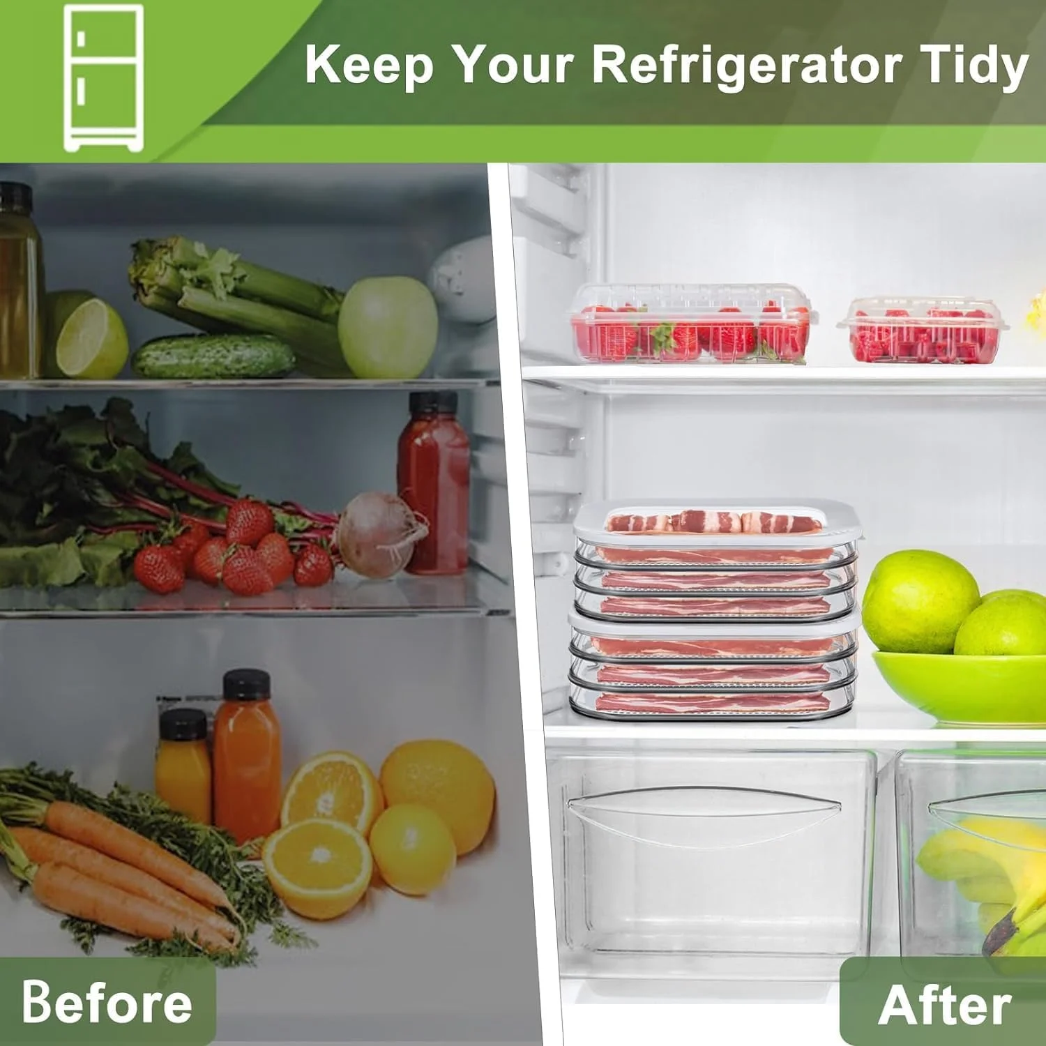 Meat Container for Fridge Bacon Lunch Meat Container for Refrigerator Meal Prep Containers Stackable Food Storage Boxes