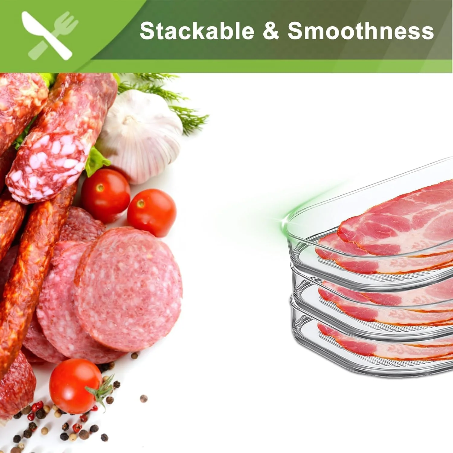 Meat Container for Fridge Bacon Lunch Meat Container for Refrigerator Meal Prep Containers Stackable Food Storage Boxes
