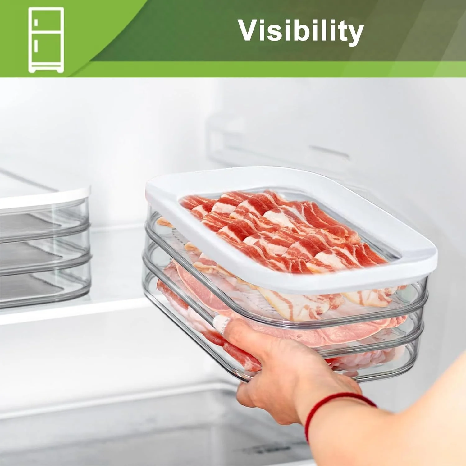 Meat Container for Fridge Bacon Lunch Meat Container for Refrigerator Meal Prep Containers Stackable Food Storage Boxes