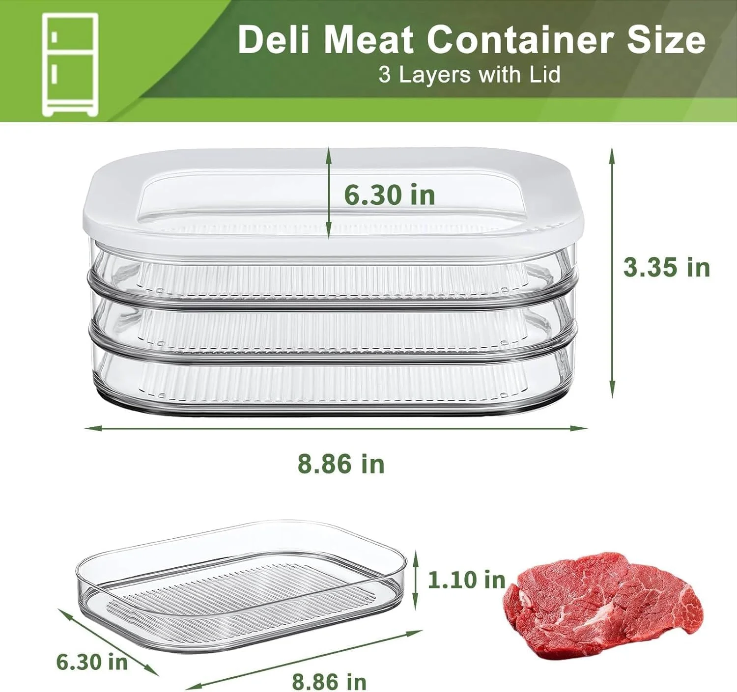 Meat Container for Fridge Bacon Lunch Meat Container for Refrigerator Meal Prep Containers Stackable Food Storage Boxes