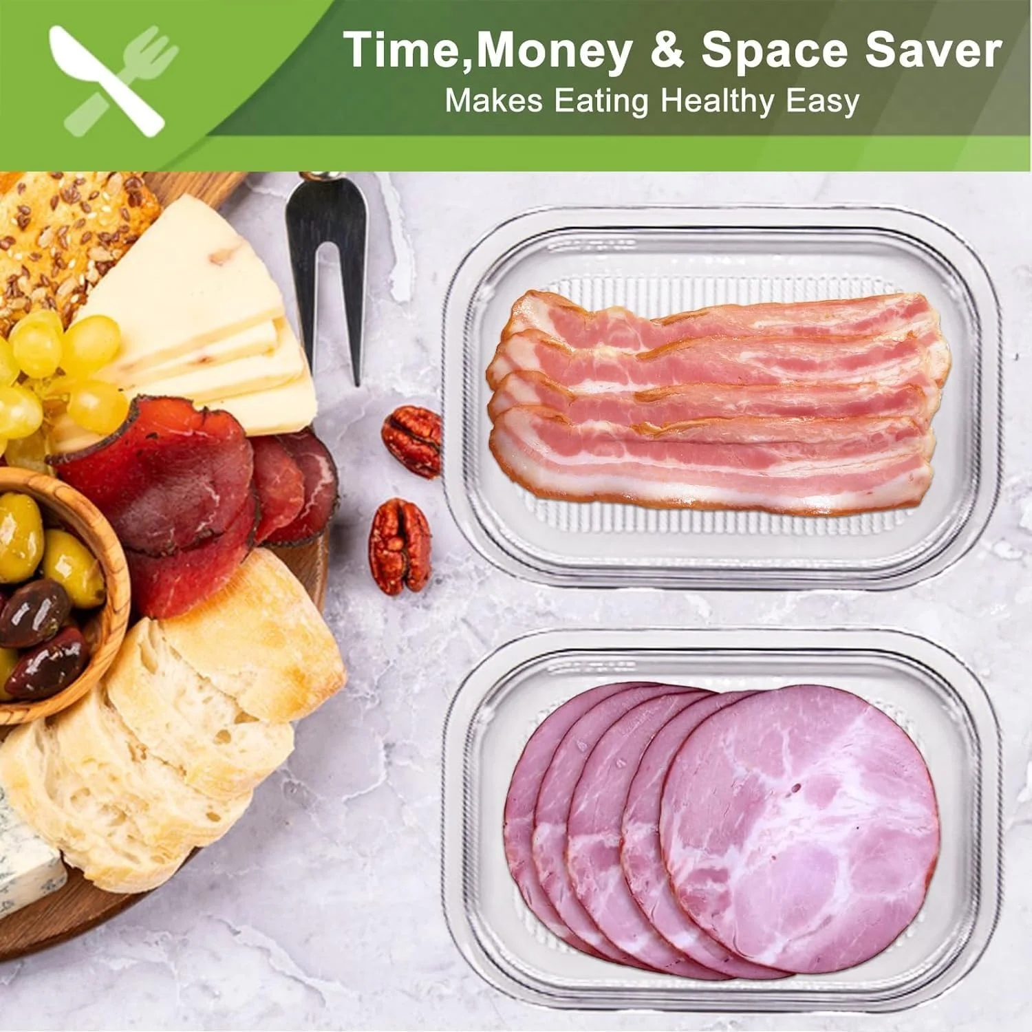 Meat Container for Fridge Bacon Lunch Meat Container for Refrigerator Meal Prep Containers Stackable Food Storage Boxes