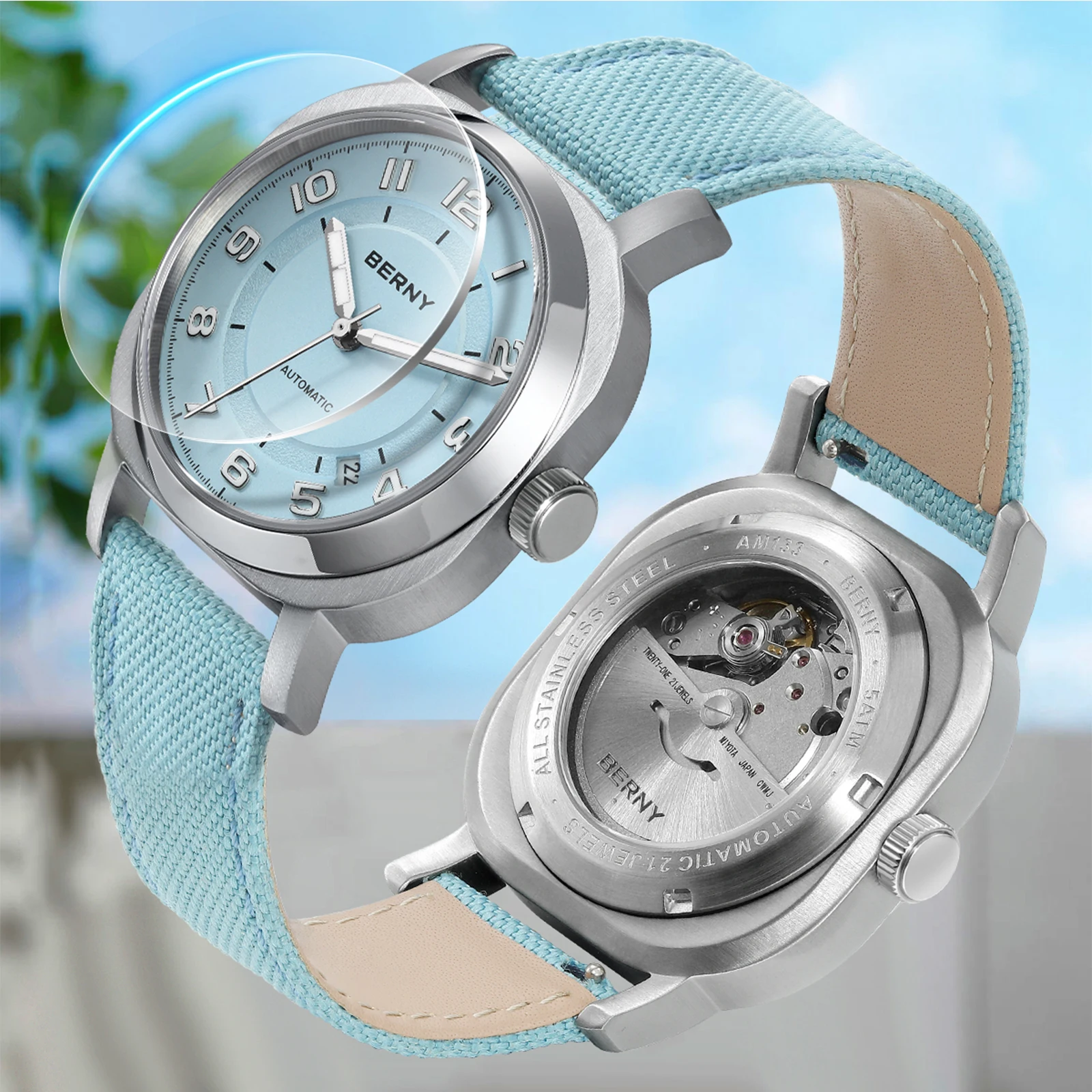 Mechanical Watch for Women Self-wind Pillow Cushion Sapphire Super Luminous Wristwatch Canvas Calendar Watch for Ladies Mechanical Watch for Women Self-wind Pillow Cushion Sapphire Super Luminous Wristwatch Canvas Calendar Watch for Ladies