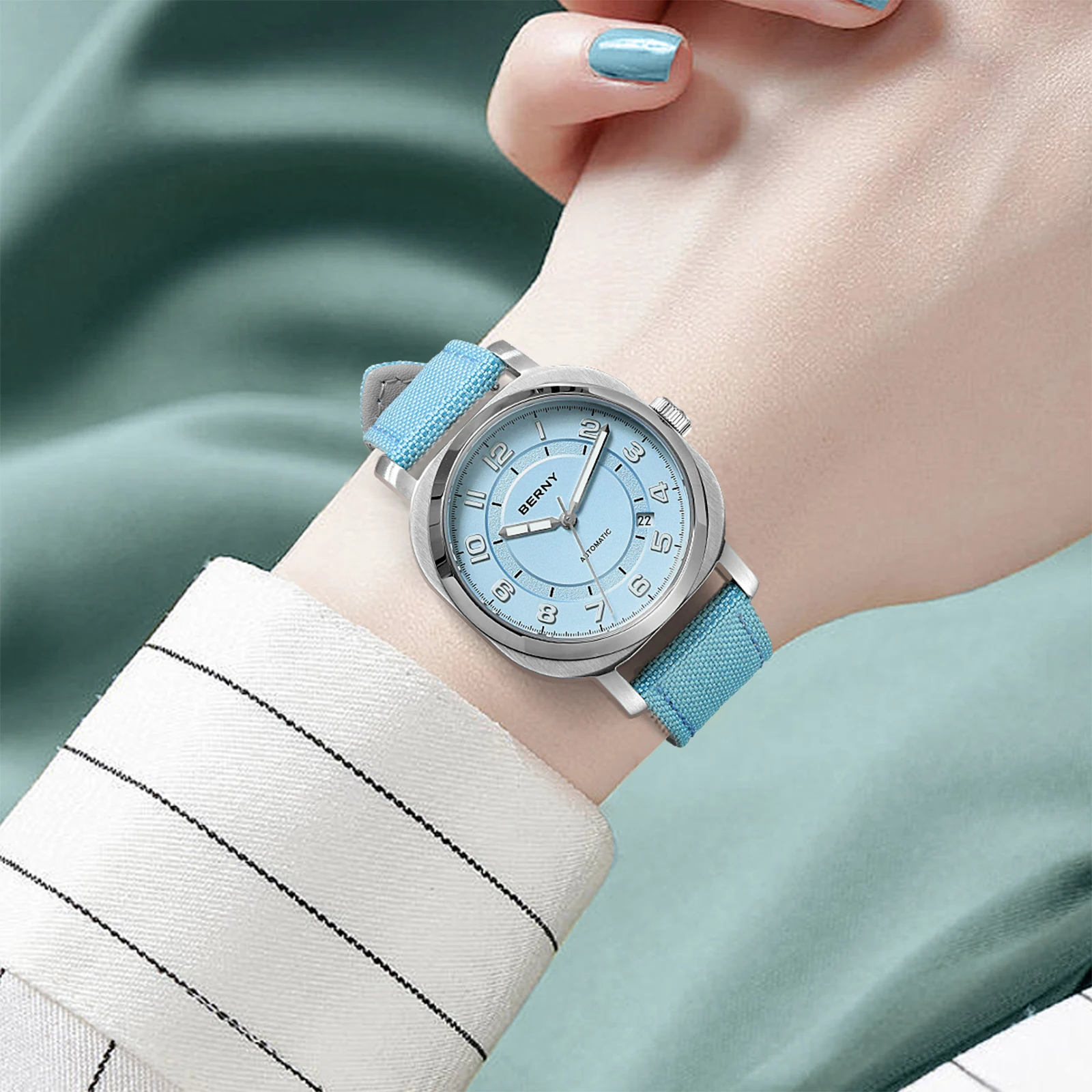 Mechanical Watch for Women Self-wind Pillow Cushion Sapphire Super Luminous Wristwatch Canvas Calendar Watch for Ladies Mechanical Watch for Women Self-wind Pillow Cushion Sapphire Super Luminous Wristwatch Canvas Calendar Watch for Ladies