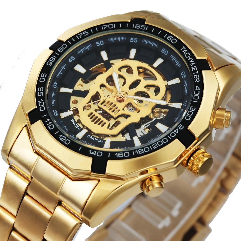 Mechanical Watch Gold Skull Timepiece